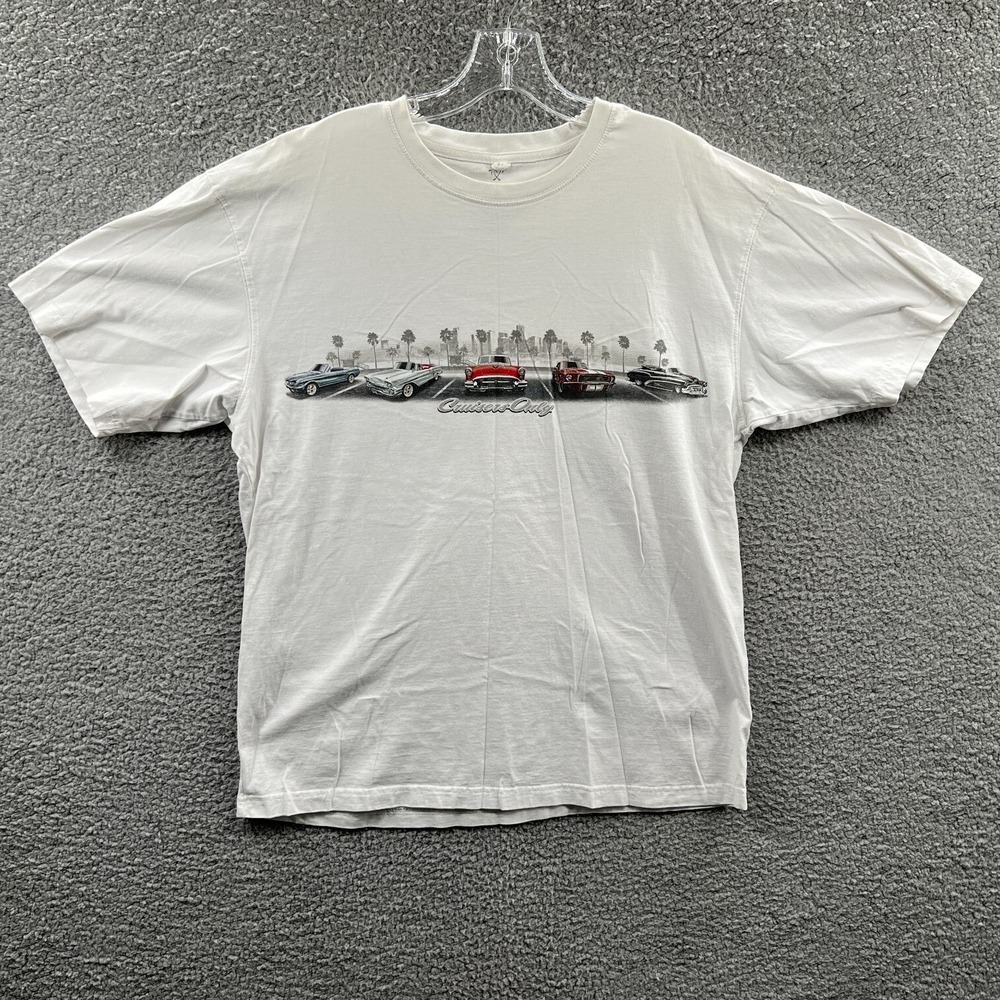 Mens Classic Car Graphic T Shirt L Cruisin Retro Beach Tourist Casual Vacation